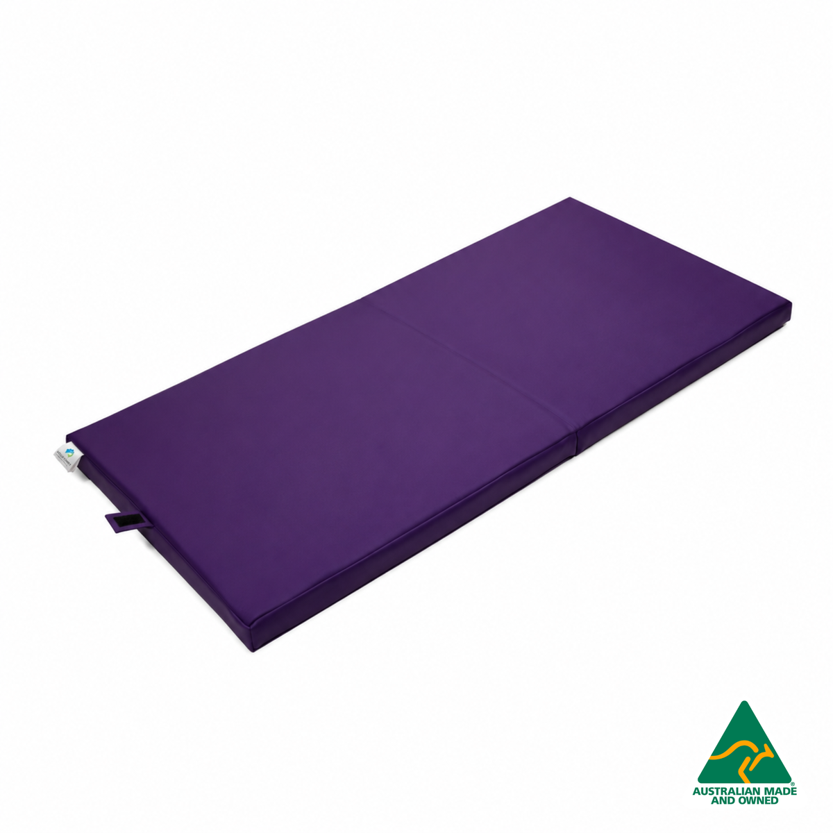 Unfolded Purple Foldable Hello Comfy Child Care Sleep Mat made from waterproof PVC vinyl and foam, tested to AS/NZS 8811.1:2013, Australian-made for daycare and child care use