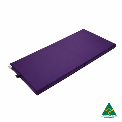 Unfolded Purple Foldable Hello Comfy Child Care Sleep Mat made from waterproof PVC vinyl and foam, tested to AS/NZS 8811.1:2013, Australian-made for daycare and child care use