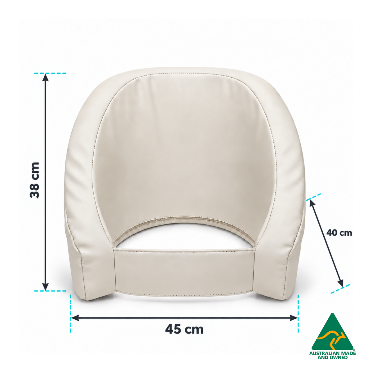 Dimensions infographic of the Hello Comfy Child Care Cuddle Chair with its circular seat cushion removed, showing 38 cm height, 45 cm width and 40 cm depth. Made in Australia for child care centres, kindergartens, schools and daycare environments.